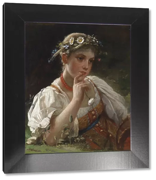 Young Girl with a Garland. Artist: Zhuravlev, Firs Sergeevich (1836-1901)