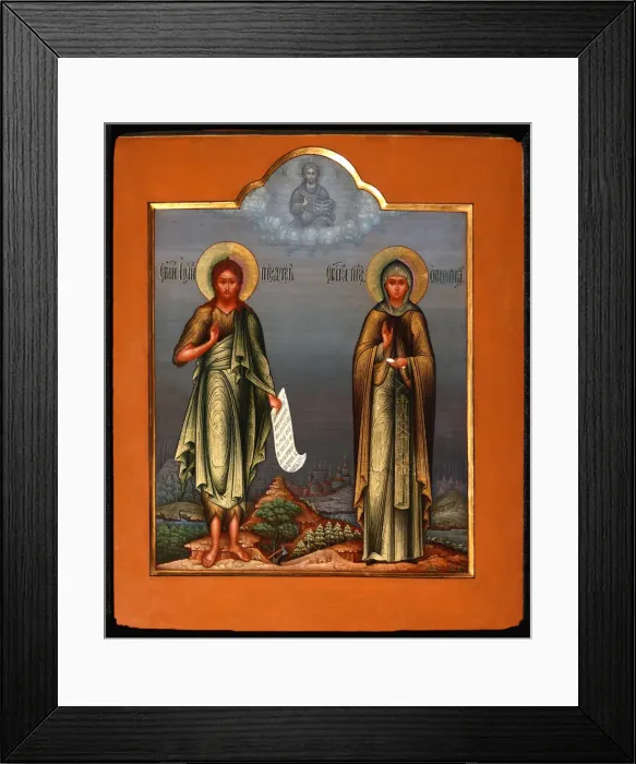Framed Print : Saint John the Forerunner and Saint Olympia the Deaconess, End of 19th cen Artist: Russian icon Framed Print : Saint John the Forerunner and Saint Olympia the Deaconess, End of 19th cen Artist: Russian icon