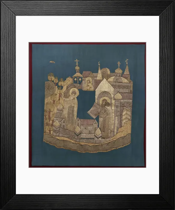 Framed Print : Appearance of the Mother of God to Saint Cyril of Belozersk in the Simonov Monastery (Podea), 1620?1635. Artist: Ancient Russian Art Framed Print : Appearance of the Mother of God to Saint Cyril of Belozersk in the Simonov Monastery (Podea), 1620?1635. Artist: Ancient Russian Art