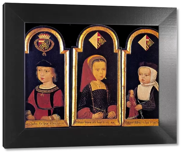 Archduke Charles, the later Holy Roman Emperor Charles V. with his sisters Eleanor and Isabella at the age of 2 years, 1502. Artist: Master of St. Georgsgilde (active ca 1500)