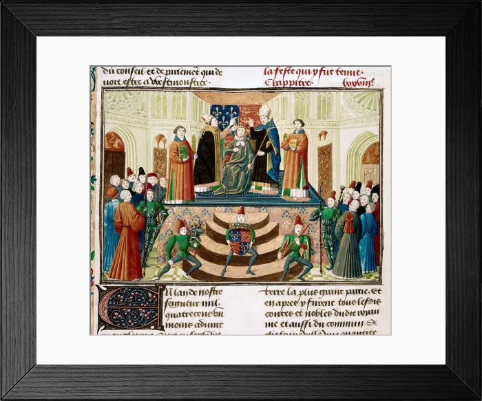 Framed Print : The Coronation of Henry IV of England (Detail of a miniature from the Grandes Chroniques de France by Jean Froissart), ca 1470. Artist: Anonymous Framed Print : The Coronation of Henry IV of England (Detail of a miniature from the Grandes Chroniques de France by Jean Froissart), ca 1470. Artist: Anonymous