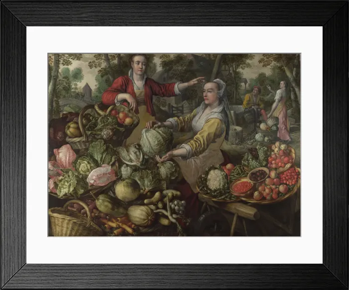 Framed Print : The Four Elements: Earth. A Fruit and Vegetable Market with the Flight into Egypt in the Background, 1569. Artist: Beuckelaer, Joachim (ca. 1533-1574) Framed Print : The Four Elements: Earth. A Fruit and Vegetable Market with the Flight into Egypt in the Background, 1569. Artist: Beuckelaer, Joachim (ca. 1533-1574)