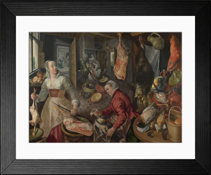 Framed Print : The Four Elements: Fire. A Kitchen Scene with Christ in the House of Martha and Mary in the Background, 1569. Artist: Beuckelaer, Joachim (ca. 1533-1574) Framed Print : The Four Elements: Fire. A Kitchen Scene with Christ in the House of Martha and Mary in the Background, 1569. Artist: Beuckelaer, Joachim (ca. 1533-1574)