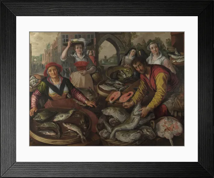 Framed Print : The Four Elements: Water. A Fish Market with the Miraculous Draught of Fishes in the Background, 1569. Artist: Beuckelaer, Joachim (ca. 1533-1574) Framed Print : The Four Elements: Water. A Fish Market with the Miraculous Draught of Fishes in the Background, 1569. Artist: Beuckelaer, Joachim (ca. 1533-1574)