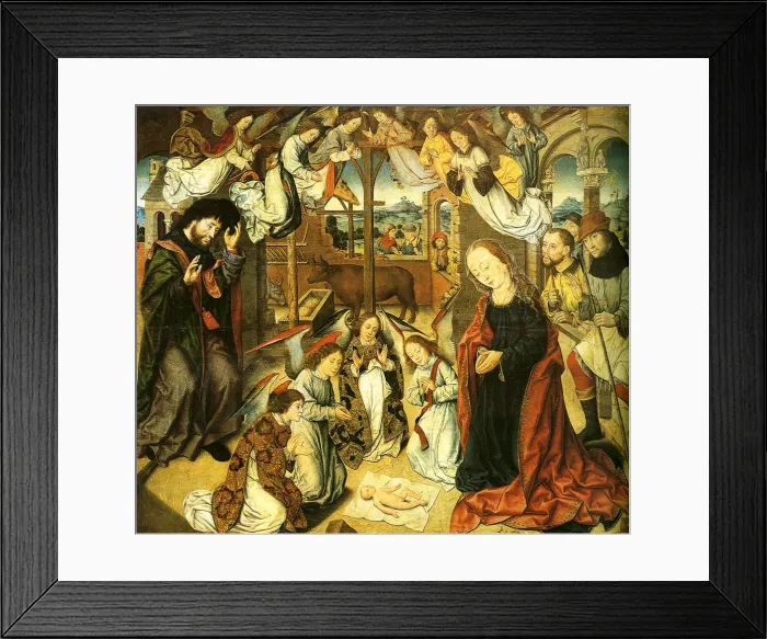 Framed Print : The Adoration of the Shepherds, c. 1500. Artist: Bouts, Aelbrecht (1451 / 54-1549) Framed Print : The Adoration of the Shepherds, c. 1500. Artist: Bouts, Aelbrecht (1451 / 54-1549)