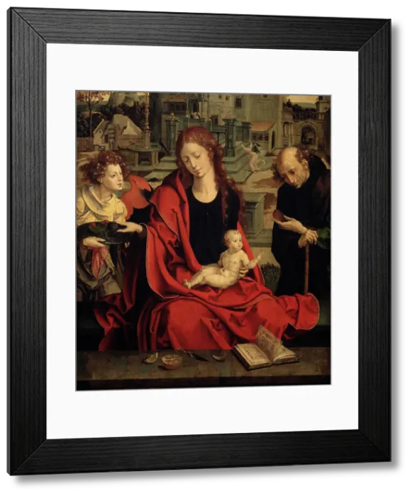 Framed Print : The Holy Family with an Angel. Artist: Coecke van Aelst, Pieter, the Elder (1502-1550) Framed Print : The Holy Family with an Angel. Artist: Coecke van Aelst, Pieter, the Elder (1502-1550)