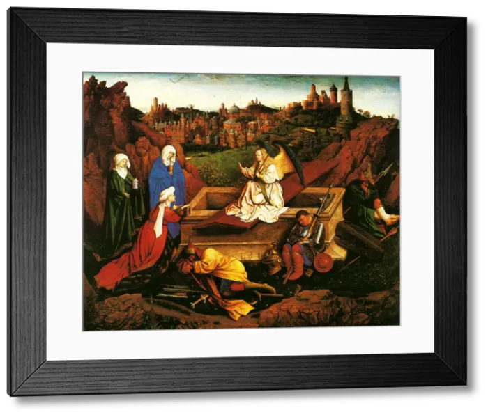 Framed Print : The Three Marys at the Sepulchre, c. 1440. Artist: Eyck, Hubert (Huybrecht), van (ca 1370-1426) Framed Print : The Three Marys at the Sepulchre, c. 1440. Artist: Eyck, Hubert (Huybrecht), van (ca 1370-1426)