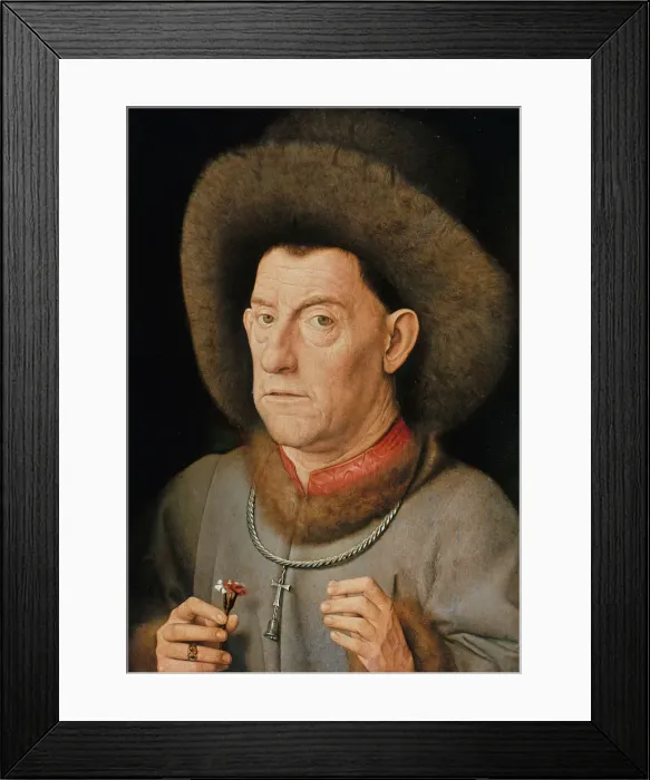 Framed Print : Man with pinks, c. 1510. Artist: Eyck, Jan van (1390-1441) Framed Print : Man with pinks, c. 1510. Artist: Eyck, Jan van (1390-1441)