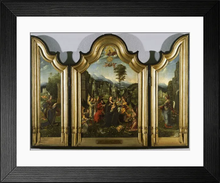 Framed Print : The Holy Family with Saint Catherine and Saint Barbara (Triptych), c. 1505. Artist: Gossaert, Jan (ca. 1478-1532) Framed Print : The Holy Family with Saint Catherine and Saint Barbara (Triptych), c. 1505. Artist: Gossaert, Jan (ca. 1478-1532)