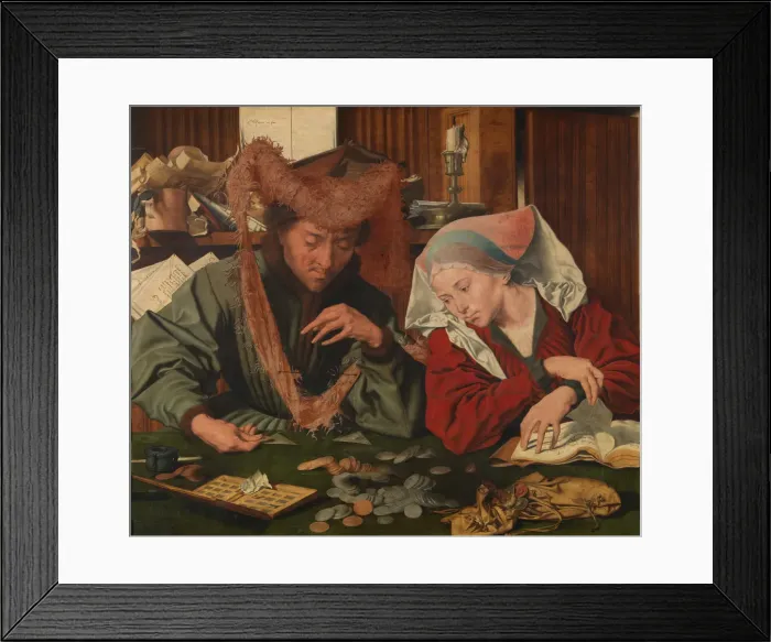 Framed Print : The Moneylender and his Wife, 1539. Artist: Reymerswaele, Marinus Claesz, van (ca. 1490-after 1567) Framed Print : The Moneylender and his Wife, 1539. Artist: Reymerswaele, Marinus Claesz, van (ca. 1490-after 1567)