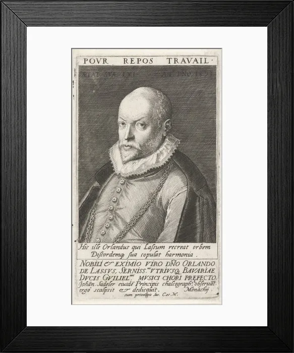 Framed Print : Portrait of the Composer Orlando di Lasso (1532-1594), 1593. Artist: Sadeler, Jan (Johannes), the Elder (1550-1600) Framed Print : Portrait of the Composer Orlando di Lasso (1532-1594), 1593. Artist: Sadeler, Jan (Johannes), the Elder (1550-1600)