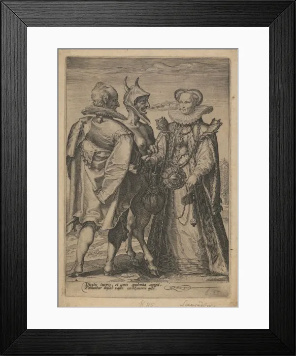 Framed Print : Marriage for Wealth Officiated by the Devil, ca. 1600. Artist: Saenredam, Jan (1565-1607) Framed Print : Marriage for Wealth Officiated by the Devil, ca. 1600. Artist: Saenredam, Jan (1565-1607)