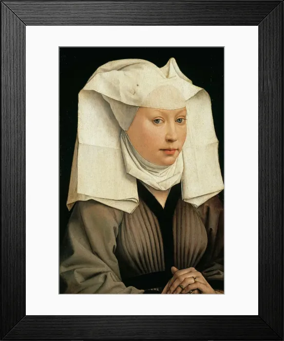 Framed Print : Portrait of a Woman with a Winged Bonnet, c. 1440. Artist: Weyden, Rogier, van der (ca. 1399-1464) Framed Print : Portrait of a Woman with a Winged Bonnet, c. 1440. Artist: Weyden, Rogier, van der (ca. 1399-1464)