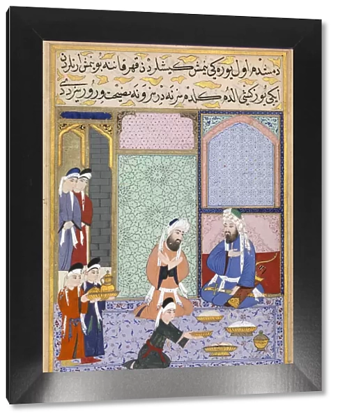Feasting from Sultan Murad III. From The Siyer-i Nebi (The Life of Muhammad), ca 1594. Artist: Lutfi Abdullah (Lutfi Abdullah) (active 1574-1595)