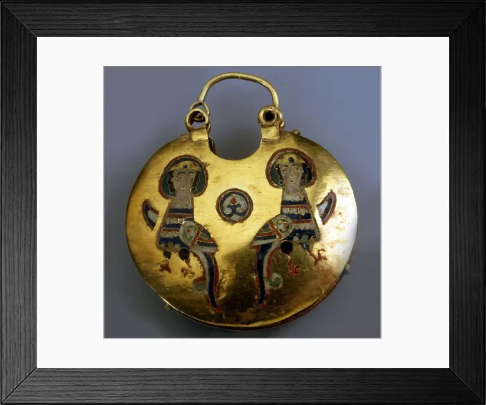 Framed Print : Gold pendant (Kolt) with the Sirin birds, 11th-12th century. Artist: Ancient Russian Art Framed Print : Gold pendant (Kolt) with the Sirin birds, 11th-12th century. Artist: Ancient Russian Art