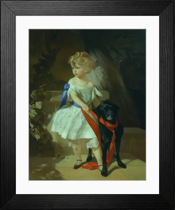 Framed Print : Girl with Dog, 1860s. Artist: Makarov, Ivan Kosmich (1822-1897) Framed Print : Girl with Dog, 1860s. Artist: Makarov, Ivan Kosmich (1822-1897)