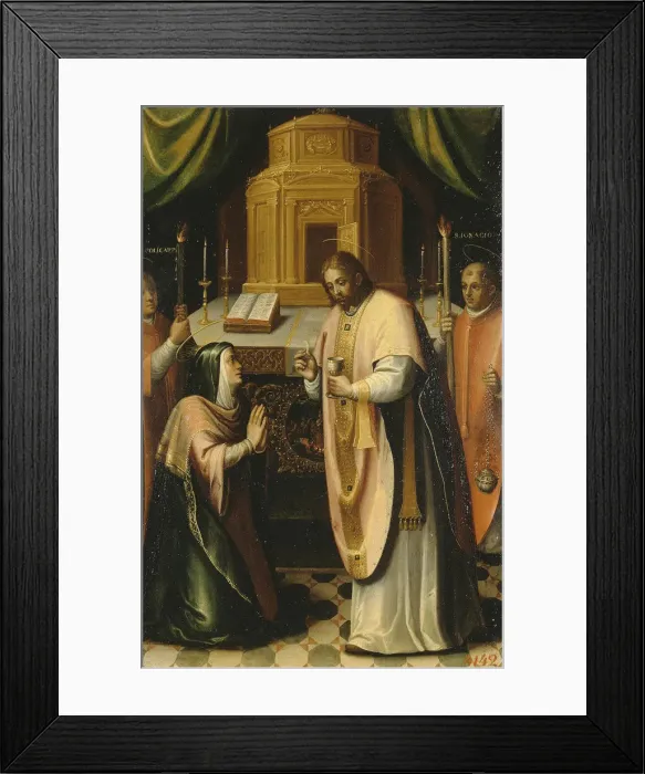 Framed Print : The Communion of the Virgin, Between 1586 and 1589. Artist: Barroso, Miguel (1538-1590) Framed Print : The Communion of the Virgin, Between 1586 and 1589. Artist: Barroso, Miguel (1538-1590)