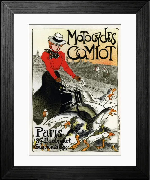 Framed Print : Motocycles Comiot (Advertising Poster), 1899. Artist: Steinlen, Theophile Alexandre (1859-1923) Framed Print : Motocycles Comiot (Advertising Poster), 1899. Artist: Steinlen, Theophile Alexandre (1859-1923)