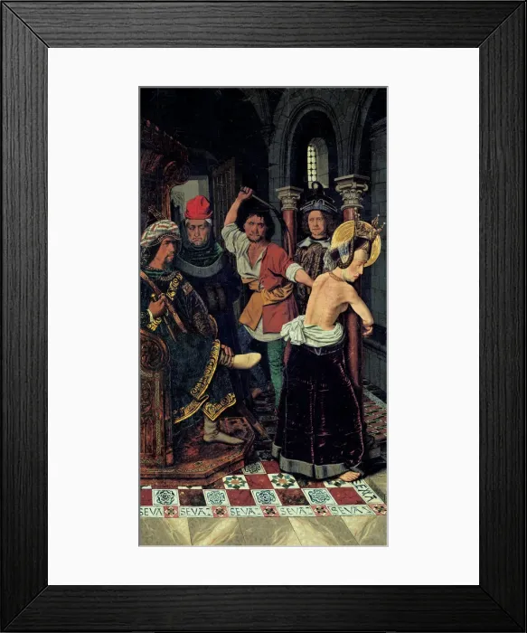 Framed Print : The Flagellation of Saint Engratia, ca 1475. Artist: Bermejo, Bartolome (ca 1440-ca 1498) Framed Print : The Flagellation of Saint Engratia, ca 1475. Artist: Bermejo, Bartolome (ca 1440-ca 1498)