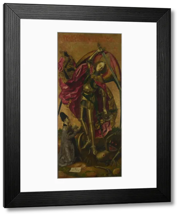 Framed Print : Saint Michael Triumphs over the Devil, 1468. Artist: Bermejo, Bartolome (1440-1498) Framed Print : Saint Michael Triumphs over the Devil, 1468. Artist: Bermejo, Bartolome (1440-1498)