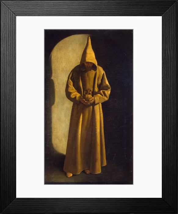 Framed Print : Saint Francis with a Skull in his Hands, c. 1630. Artist: Zurbaran, Francisco de, (School) Framed Print : Saint Francis with a Skull in his Hands, c. 1630. Artist: Zurbaran, Francisco de, (School)