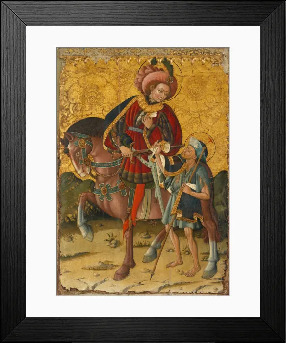 Framed Print : Saint Martin Sharing his Cloak, c. 1440. Artist: Blasco de Granen (?-1459) Framed Print : Saint Martin Sharing his Cloak, c. 1440. Artist: Blasco de Granen (?-1459)