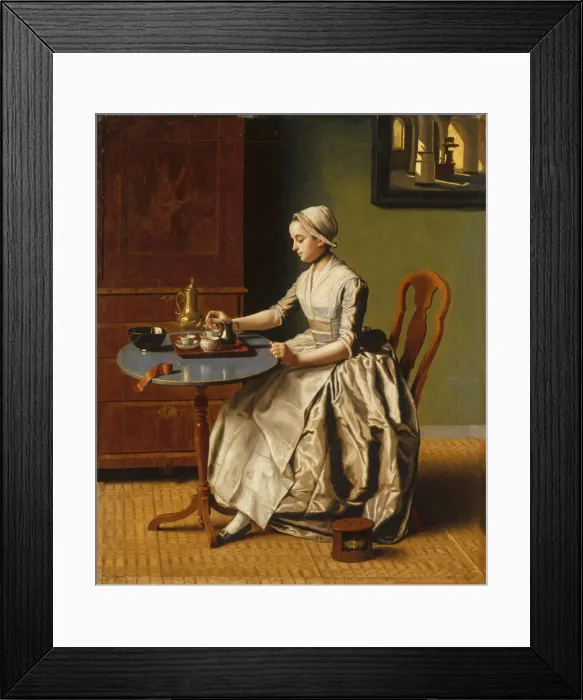 Framed Print : A Lady pouring Chocolate (La Chocolatiere), c. 1745. Artist: Liotard, Jean-Etienne (1702-1789) Framed Print : A Lady pouring Chocolate (La Chocolatiere), c. 1745. Artist: Liotard, Jean-Etienne (1702-1789)