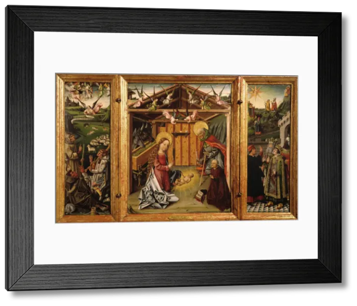 Framed Print : The Nativity (Triptych), 1467-1500. Artist: Barco, Garcia del (active ca. 1450-ca. 1500) Framed Print : The Nativity (Triptych), 1467-1500. Artist: Barco, Garcia del (active ca. 1450-ca. 1500)