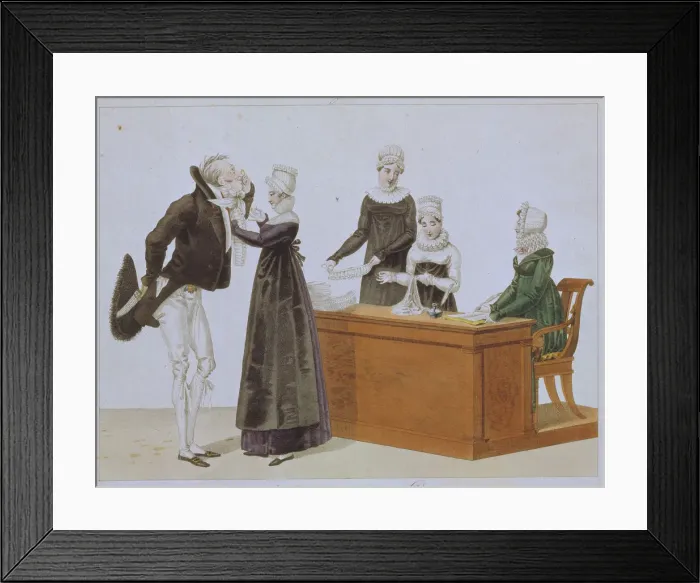 Framed Print : Trying on Jabot, c. 1815. Artist: Anonymous Framed Print : Trying on Jabot, c. 1815. Artist: Anonymous