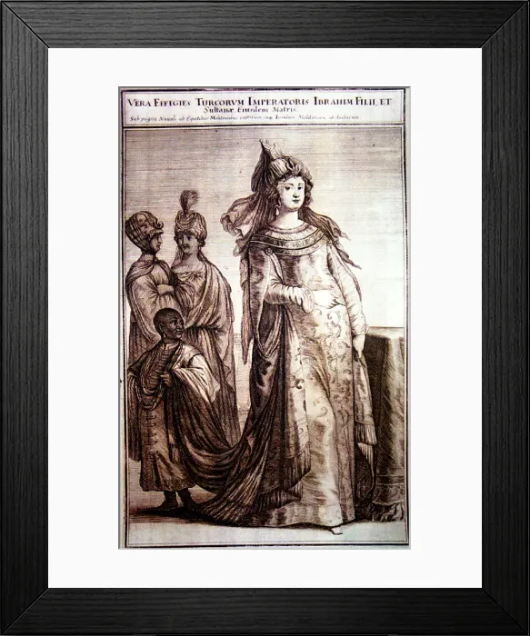 Framed Print : Mehpeyker Sultan with her court servants, 1647. Artist: Anonymous Framed Print : Mehpeyker Sultan with her court servants, 1647. Artist: Anonymous