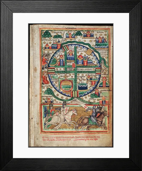 Framed Print : Plan of Jerusalem. Psalter fragment, ca 1200. Artist: Anonymous Framed Print : Plan of Jerusalem. Psalter fragment, ca 1200. Artist: Anonymous