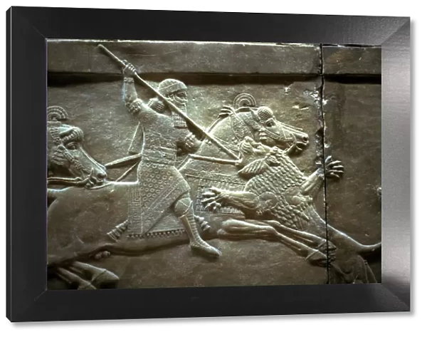 King Ashurnasirpal II during a royal lion hunt, 650-620 BC. Artist: Assyrian Art