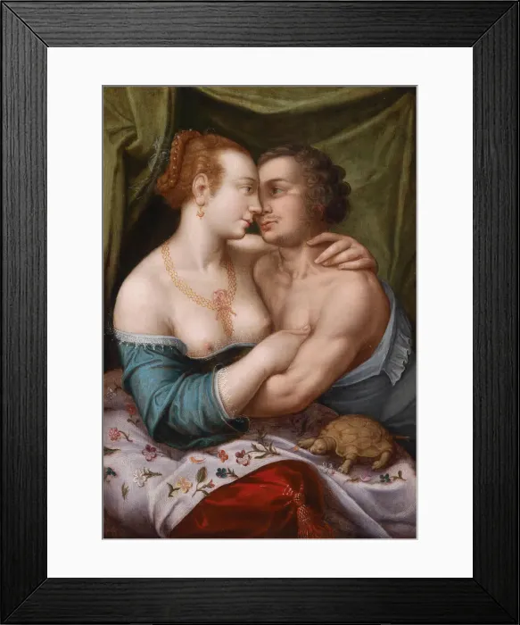 Framed Print : Elegant Loving Couple, ca. 1600. Artist: Master of Prague (active c. 1600) Framed Print : Elegant Loving Couple, ca. 1600. Artist: Master of Prague (active c. 1600)
