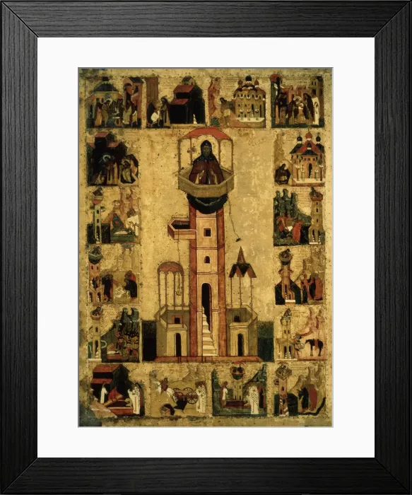 Framed Print : Saint Symeon the Stylite with Scenes from His Life, 16th century. Artist: Russian icon Framed Print : Saint Symeon the Stylite with Scenes from His Life, 16th century. Artist: Russian icon