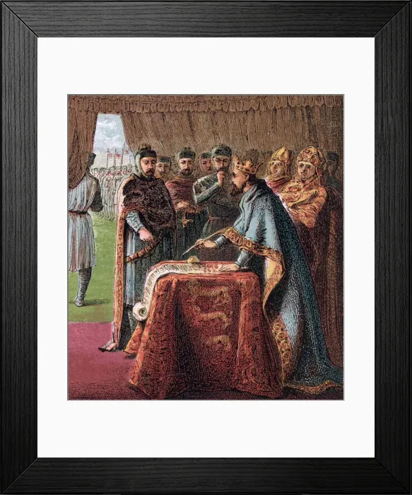 Framed Print : King John of England signs the Magna Carta (From: Pictures of English History), 1868. Artist: Kronheim, Joseph Martin (1810-1896) Framed Print : King John of England signs the Magna Carta (From: Pictures of English History), 1868. Artist: Kronheim, Joseph Martin (1810-1896)