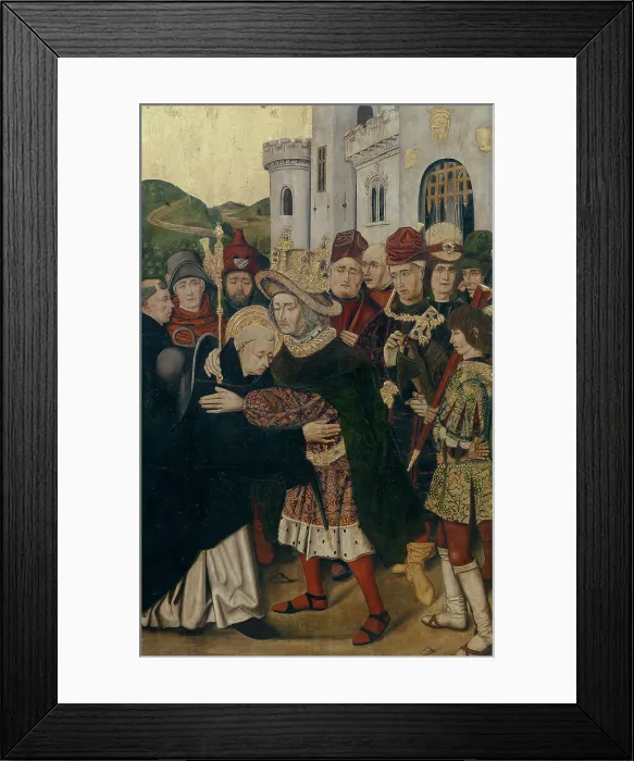 Framed Print : King Ferdinand I of Castile welcomed Saint Dominic of Silos, 1478-1480. Artist: Bermejo, Bartolome (ca 1440-ca 1498) Framed Print : King Ferdinand I of Castile welcomed Saint Dominic of Silos, 1478-1480. Artist: Bermejo, Bartolome (ca 1440-ca 1498)