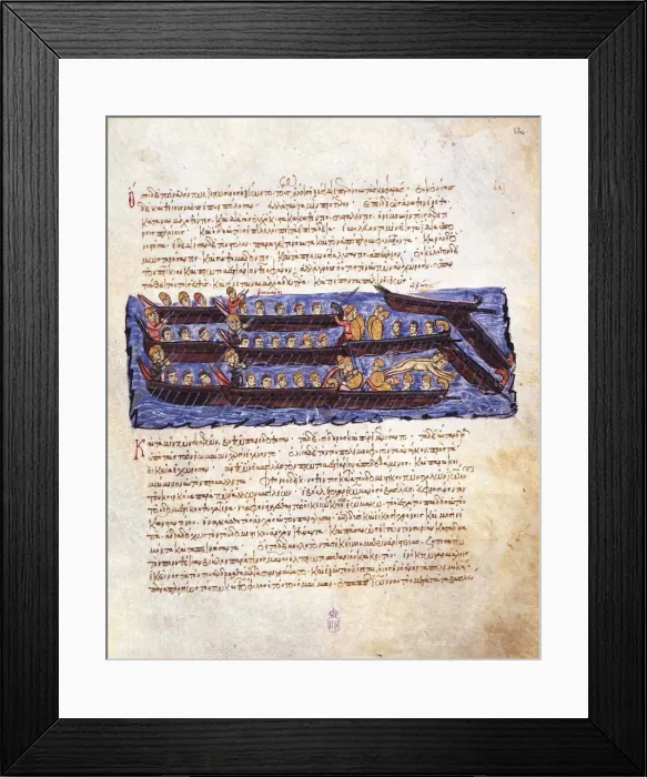 Framed Print : The repulsion of the Russian attack on Constantinople in 941 by the Byzantine fleet (Miniature from Artist: Anonymous Framed Print : The repulsion of the Russian attack on Constantinople in 941 by the Byzantine fleet (Miniature from Artist: Anonymous