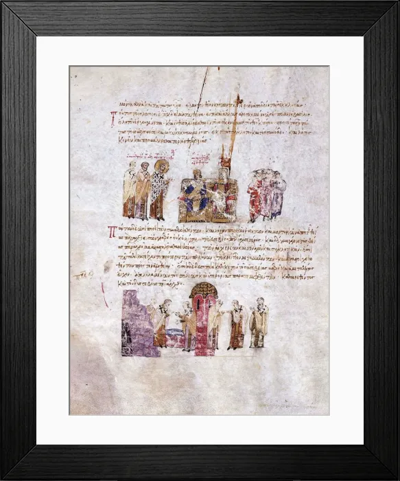 Framed Print : The Council of Constantinople (Triumph of Orthodoxy) in 843 (Miniature from the Madrid Skylitzes), Artist: Anonymous Framed Print : The Council of Constantinople (Triumph of Orthodoxy) in 843 (Miniature from the Madrid Skylitzes), Artist: Anonymous