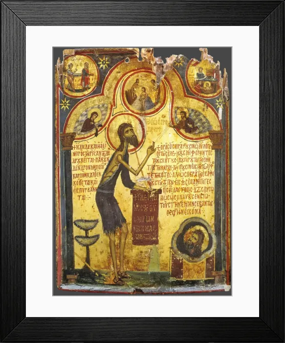 Framed Print : Saint John the Forerunner with scenes from his life, 13th century. Artist: Byzantine icon Framed Print : Saint John the Forerunner with scenes from his life, 13th century. Artist: Byzantine icon