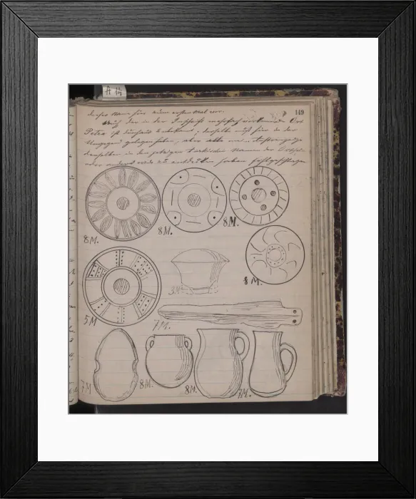 Framed Print : The Schliemanns diary contains sketches of discoveries, 1873. Artist: Schliemann, Heinrich (1822-1890) Framed Print : The Schliemanns diary contains sketches of discoveries, 1873. Artist: Schliemann, Heinrich (1822-1890)