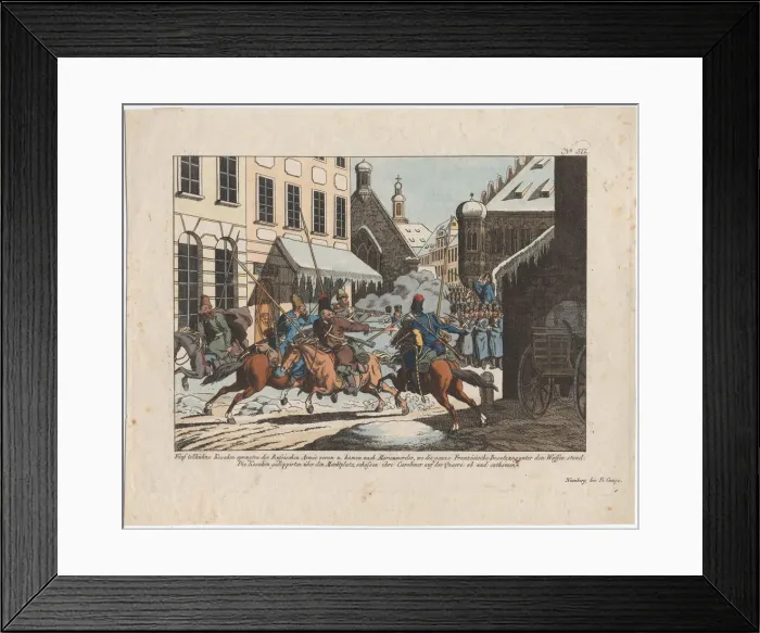Framed Print : Five Cossacks entered Marienwerder. Artist: Campe, August Friedrich Andreas (1777-1846) Framed Print : Five Cossacks entered Marienwerder. Artist: Campe, August Friedrich Andreas (1777-1846)