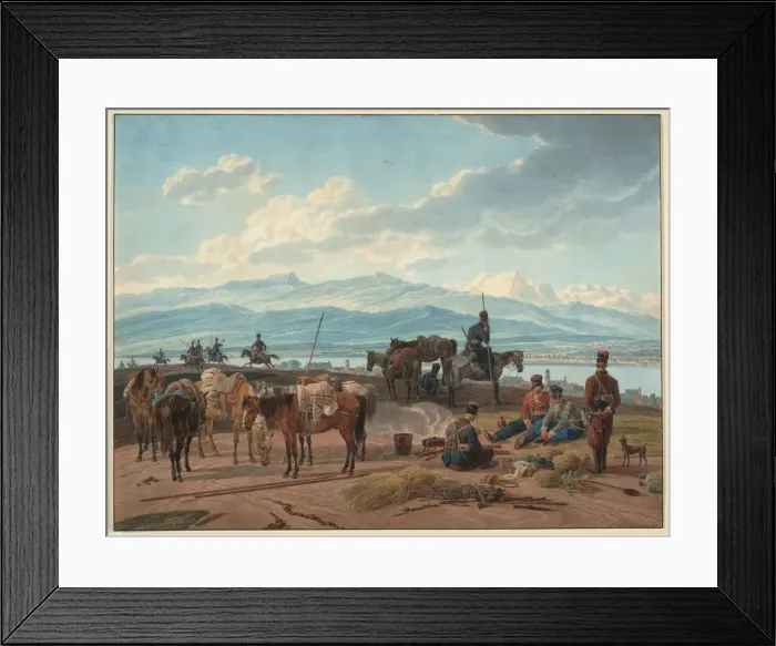 Framed Print : Halt of Russian Cossacks, 1804. Artist: Kobell, Wilhelm, Ritter von (1766-1853) Framed Print : Halt of Russian Cossacks, 1804. Artist: Kobell, Wilhelm, Ritter von (1766-1853)