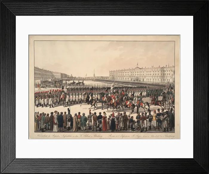 Framed Print : A Review of the Russian Infantry on the Palace Square in St Petersburg, 1809-1813. Artist: Kobell, Wilhelm, Ritter von (1766-1853) Framed Print : A Review of the Russian Infantry on the Palace Square in St Petersburg, 1809-1813. Artist: Kobell, Wilhelm, Ritter von (1766-1853)
