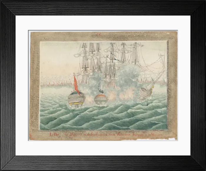 Framed Print : Brig Mercury fighting two Turkish ships on May 14th, 1829, 1829. Artist: Anonymous Framed Print : Brig Mercury fighting two Turkish ships on May 14th, 1829, 1829. Artist: Anonymous