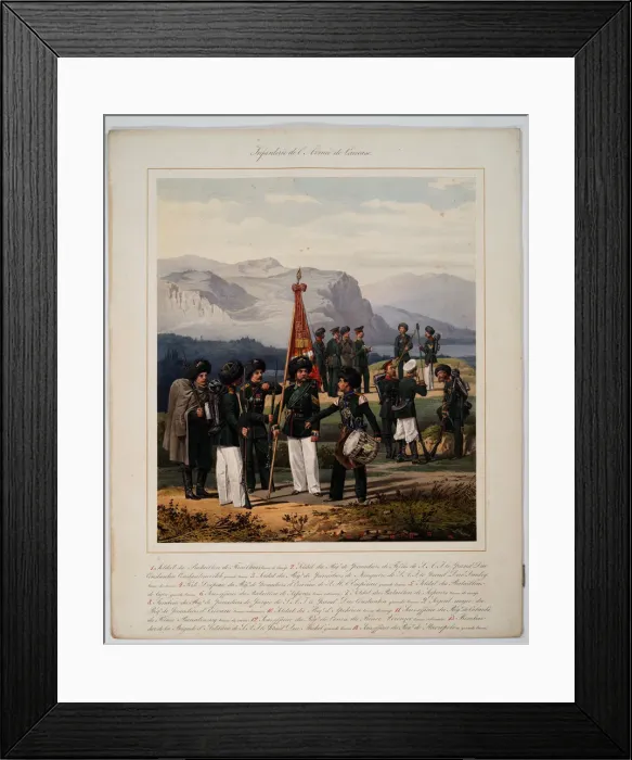 Framed Print : Infantry of the Russian Caucasus Army, 1867. Artist: Piratsky, Karl Karlovich (1813-1889) Framed Print : Infantry of the Russian Caucasus Army, 1867. Artist: Piratsky, Karl Karlovich (1813-1889)