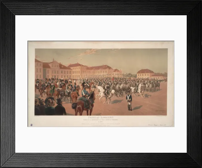 Framed Print : Grand Duke Constantine Pavlovich of Russia at the Cavalry Review on the Saxon Square in Warsaw, 1824 Artist: Rosen, Jan (1854-1936) Framed Print : Grand Duke Constantine Pavlovich of Russia at the Cavalry Review on the Saxon Square in Warsaw, 1824 Artist: Rosen, Jan (1854-1936)