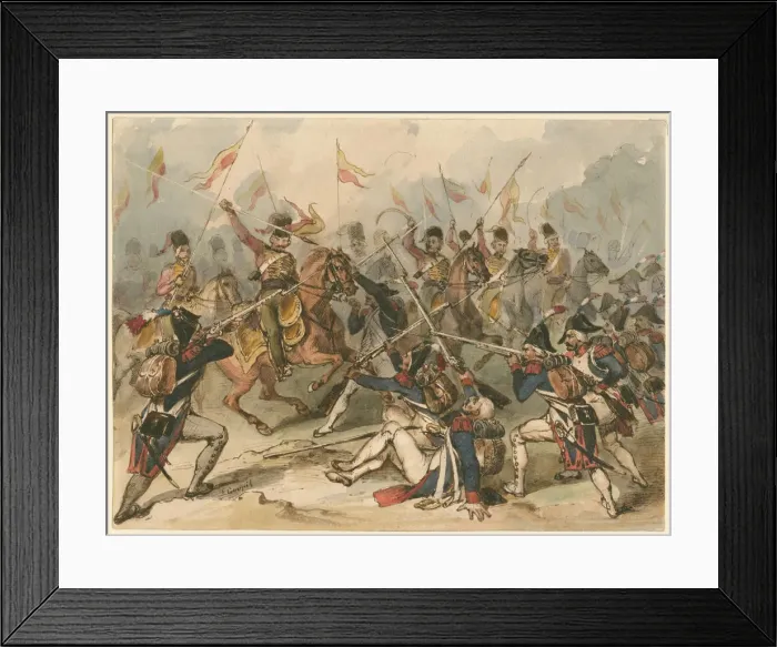 Framed Print : French infantry and Russian hussars in combat at Austerlitz. Artist: Goupil-Fesquet, Frederic (1817-1878) Framed Print : French infantry and Russian hussars in combat at Austerlitz. Artist: Goupil-Fesquet, Frederic (1817-1878)