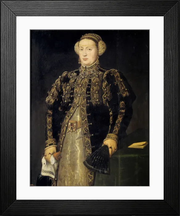 Framed Print : Catherine of Austria (1507-1578), Queen of Portugal, 1552-1553. Artist: Mor, Antonis (Anthonis) (c. 1517-1577) Framed Print : Catherine of Austria (1507-1578), Queen of Portugal, 1552-1553. Artist: Mor, Antonis (Anthonis) (c. 1517-1577)
