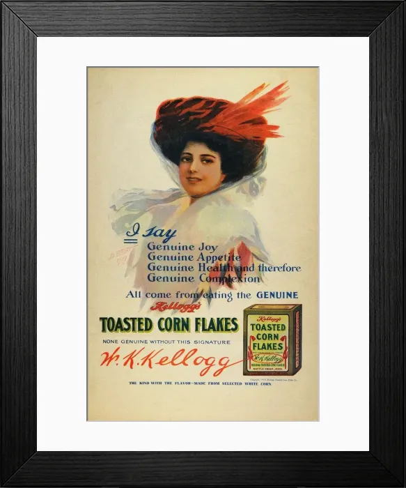 Framed Print : Poster for Kelloggs Cornflakes, 1910. Artist: Tichtman, Benjamin (1874-?)