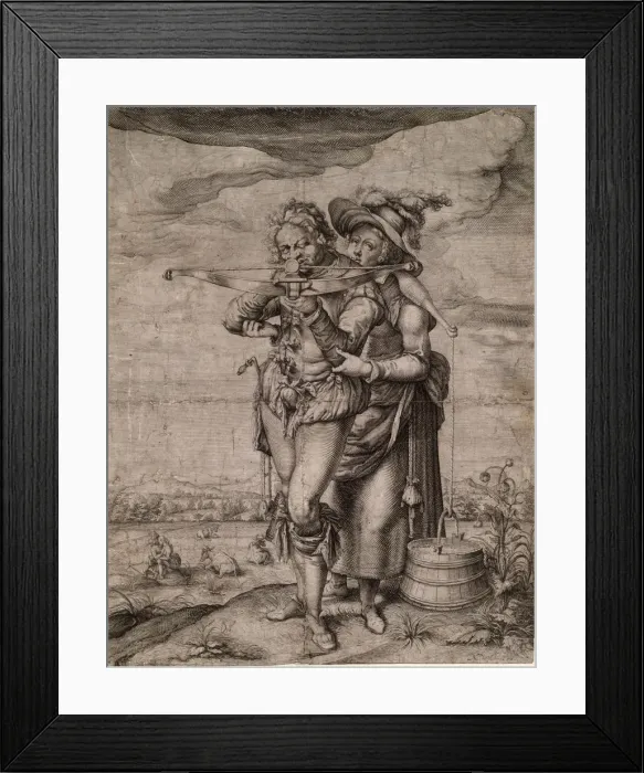 Framed Print : The Crossbowman and the Milkmaid, c. 1610. Artist: Gheyn, Jacques de, the Younger (1565-1629) Framed Print : The Crossbowman and the Milkmaid, c. 1610. Artist: Gheyn, Jacques de, the Younger (1565-1629)